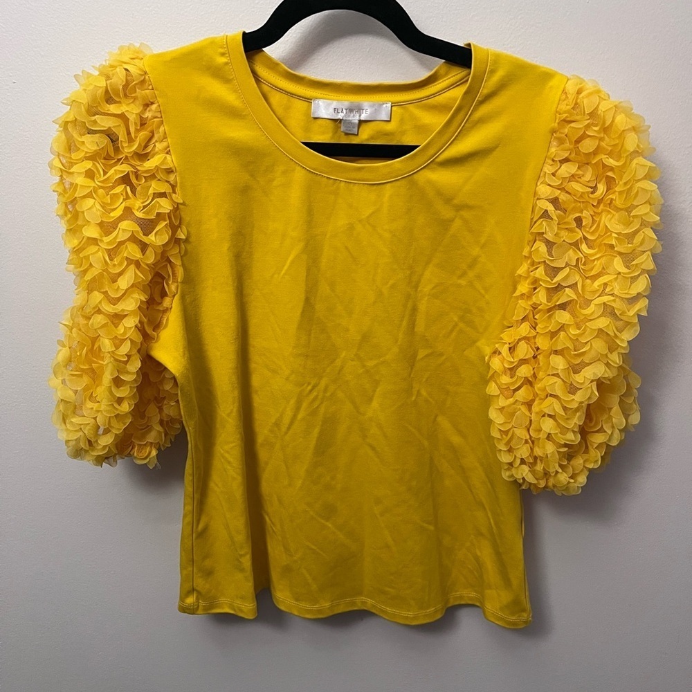 NWOT Anthropologie Yellow Ruffle Sleeve Blouse - Picture 3 of 9